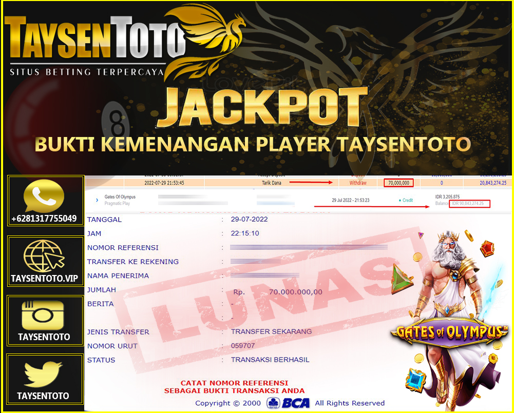 Bukti Jackpot Gates Of Olympus (Pragmatic Play Slot) TaysenToto